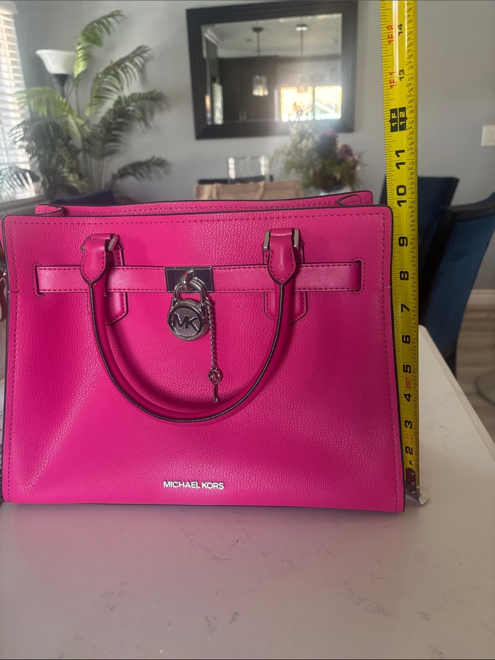 Michael Kors Hot Pink Leather Satchel with Silver-Tone Charm